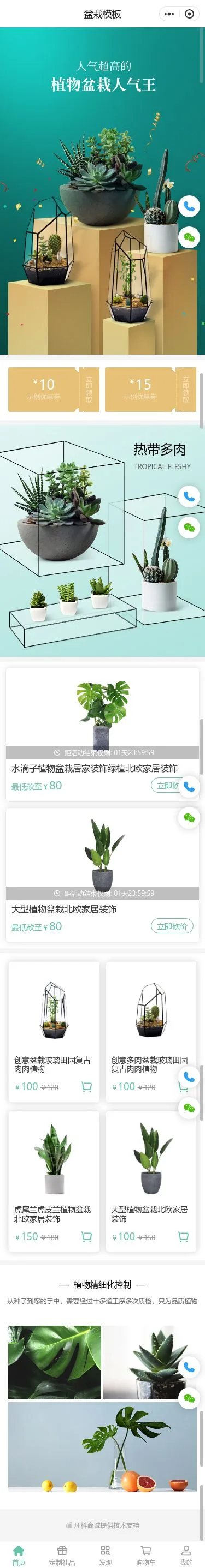 植物盆栽商城小程序模板首页预览