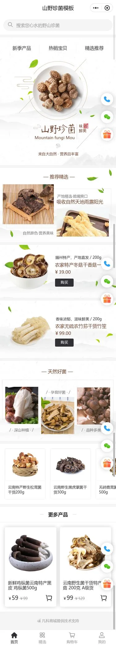 山野珍菌农产品商城小程序模板首页预览