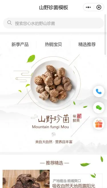 山野珍菌农产品商城小程序模板首页预览