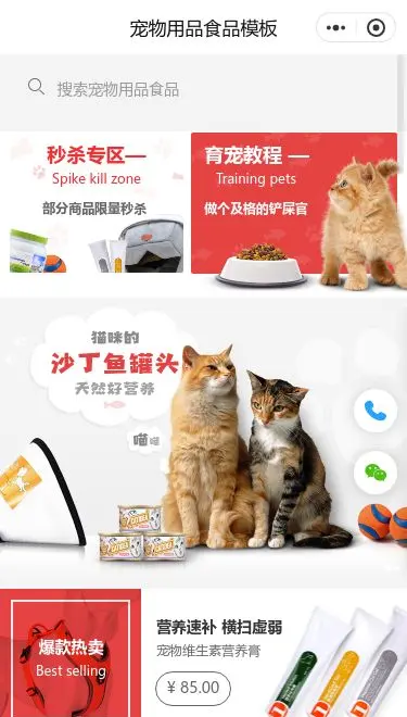 宠物用品综合商城小程序模板首页预览