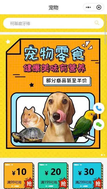 宠物零食商城小程序模板首页预览