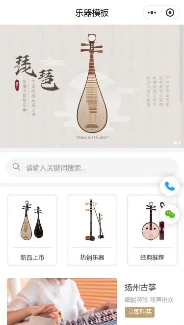 琵琶乐器商城小程序模板首页预览