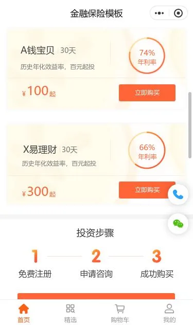 金融保险服务小程序模板第2个页面预览