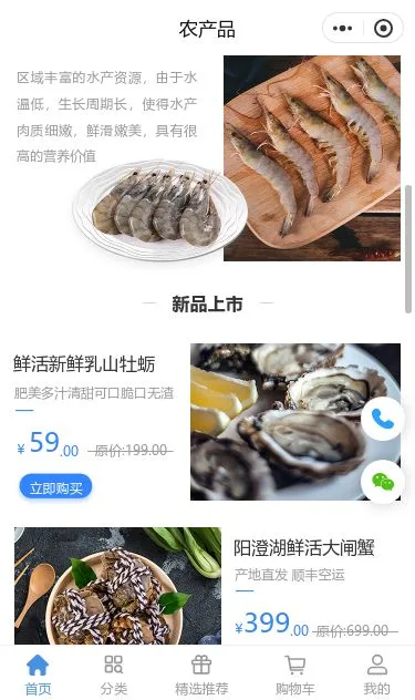 水产鱼类商城小程序模板第2个页面预览